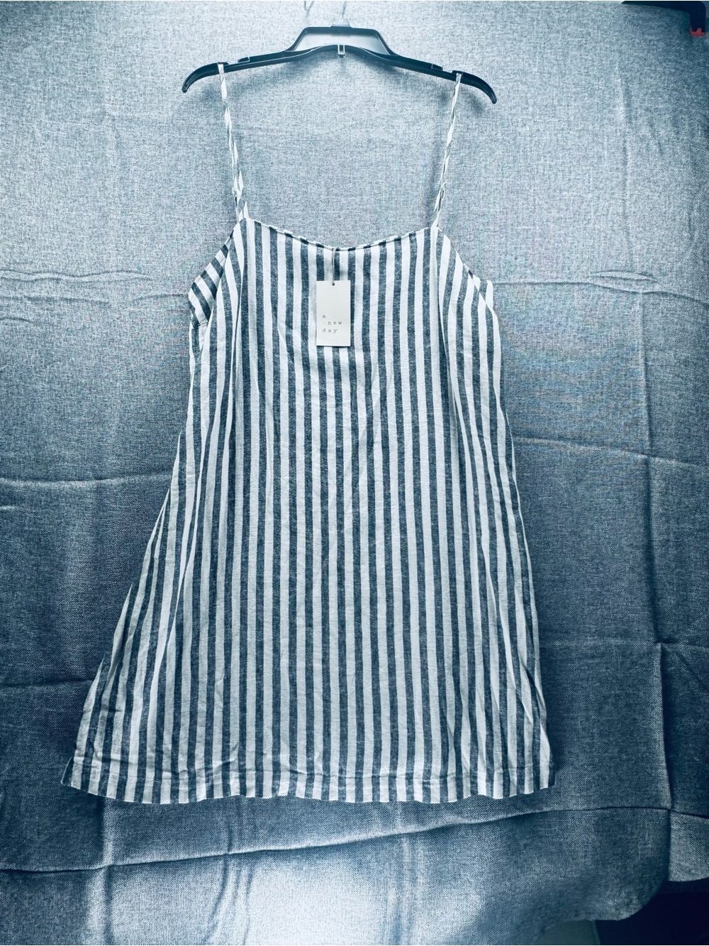 Striped Linen-Blend Spaghetti Strap MIDI Dress